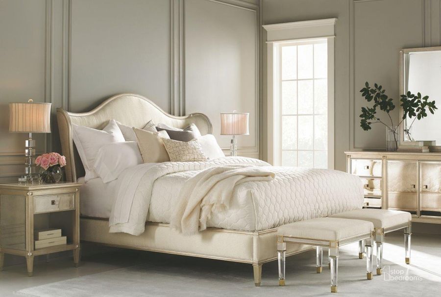 The appearance of Caracole Classic Cream Upholstered Wing Bedroom Set designed by Caracole in the modern / contemporary interior design. This white piece of furniture  was selected by 1StopBedrooms from Caracole Classic Collection to add a touch of cosiness and style into your home. Sku: CLA-016-103H;CLA-016-103F;CLA-016-103R;CLA-016-068. Bed Type: Panel Bed. Material: Wood. Product Type: Panel Bed. Bed Size: Queen. Image1