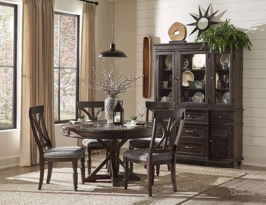 The appearance of Cardano Driftwood Charcoal Round Dining Room Set designed by Homelegance in the traditional interior design. This brown piece of furniture  was selected by 1StopBedrooms from Cardano Collection to add a touch of cosiness and style into your home. Sku: 1689-54;1689-54B;1689S. Table Base Style: Trestle. Table Top Shape: Round. Material: Wood. Product Type: Dining Room Set. Image1
