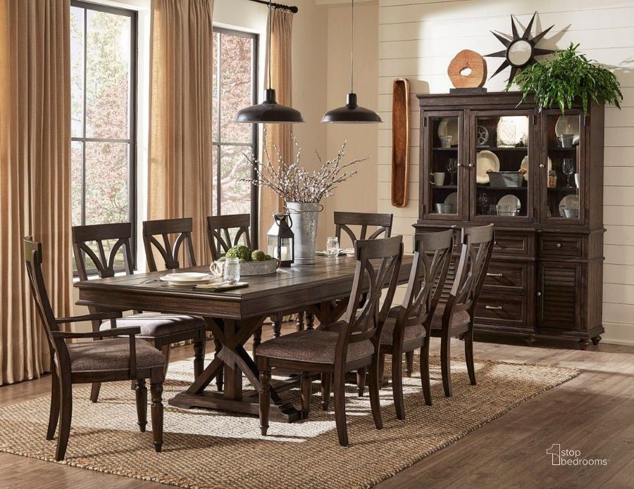 The appearance of Cardano Driftwood Charcoal Trestle Extendable Dining Room Set designed by Homelegance in the traditional interior design. This brown piece of furniture  was selected by 1StopBedrooms from Cardano Collection to add a touch of cosiness and style into your home. Sku: 1689-96;1689-96B;1689S. Table Base Style: Trestle. Material: Wood. Product Type: Dining Room Set. Table Top Shape: Rectangular. Image1