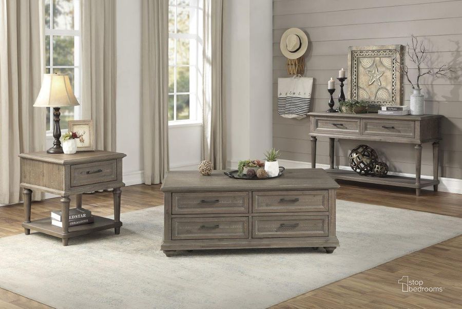 The appearance of Cardano Driftwood Light Brown 4 Drawer Occasional Table Set designed by Homelegance in the transitional interior design. This brown piece of furniture  was selected by 1StopBedrooms from Cardano Collection to add a touch of cosiness and style into your home. Sku: 1689BR-30;1689BR-04. Material: Wood. Product Type: Occasional Table Set. Image1