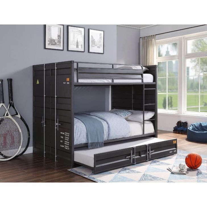 The appearance of Cargo Youth Full over Full Bunk Bed (Gunmetal) designed by ACME in the industrial interior design. This gunmetal piece of furniture  was selected by 1StopBedrooms from Cargo Collection to add a touch of cosiness and style into your home. Sku: 37895HF;37896R. Bed Type: Bunk Bed. Material: Metal. Product Type: Kids Loft and Bunk Bed. Bed Size: Full Over Full. Image1