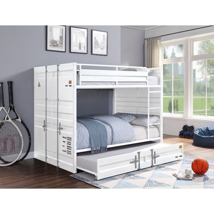 The appearance of Cargo Youth Full over Full Bunk Bed (White) designed by ACME in the industrial interior design. This white piece of furniture  was selected by 1StopBedrooms from Cargo Collection to add a touch of cosiness and style into your home. Sku: 37885HF;37886R. Bed Type: Bunk Bed. Material: Metal. Product Type: Kids Loft and Bunk Bed. Bed Size: Full Over Full. Image1