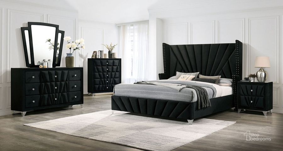 The appearance of Carissa Eastern King Bed In Black designed by Furniture of America in the transitional interior design. This black piece of furniture  was selected by 1StopBedrooms from Carissa Collection to add a touch of cosiness and style into your home. Sku: CM7164BK-EK-1;CM7164BK-EK-2;CM7164BK-EK-3. Bed Type: Platform Bed. Material: Wood. Product Type: Platform Bed. Bed Size: King. Image1