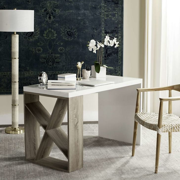 The appearance of Carlene White and Light Oak Modern Scandinavian Side Storage Lacquer Desk designed by Safavieh in the modern / contemporary interior design. This white piece of furniture  was selected by 1StopBedrooms from Safavieh FOX Collection to add a touch of cosiness and style into your home. Sku: FOX4235A. Product Type: Desk. Material: Iron. Image1