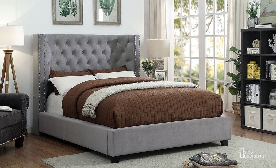 The appearance of Carley California King Bed In Gray designed by Furniture of America in the transitional interior design. This gray piece of furniture  was selected by 1StopBedrooms from Carley Collection to add a touch of cosiness and style into your home. Sku: CM7775GY-CK-HBFB;CM7775GY-CK-R. Bed Type: Platform Bed. Material: Wood. Product Type: Platform Bed. Bed Size: California King.