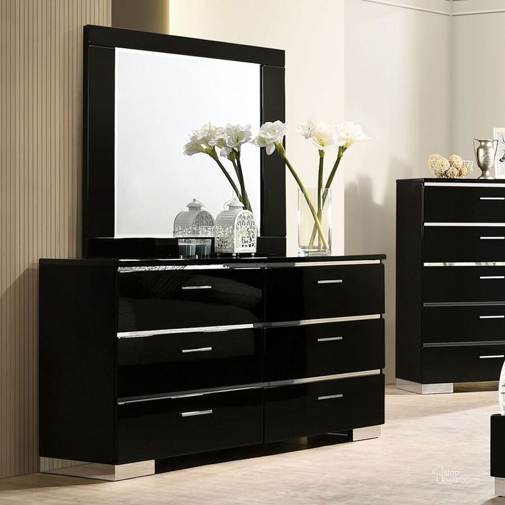 The appearance of Carlie Dresser In Black and Chrome designed by Furniture of America in the modern / contemporary interior design. This black and chrome piece of furniture  was selected by 1StopBedrooms from Carlie Collection to add a touch of cosiness and style into your home. Sku: FOA7039D. Material: Wood. Product Type: Dresser. Image1