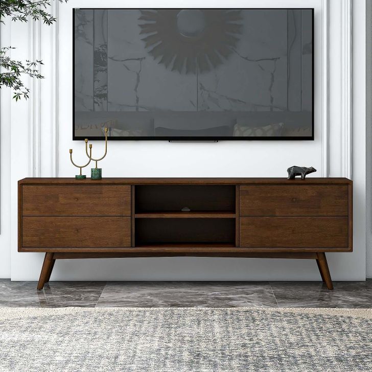 The appearance of Caroline Mid Century Modern Brown TV Stand Up To 72 Inch designed by Ashcroft Furniture in the transitional interior design. This brown piece of furniture  was selected by 1StopBedrooms from Caroline Collection to add a touch of cosiness and style into your home. Sku: AFC00020. Material: Wood. Product Type: TV Stand. Image1