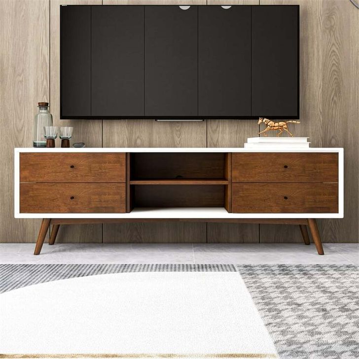 The appearance of Caroline Mid Century Modern White TV Stand designed by Ashcroft Furniture in the transitional interior design. This white piece of furniture  was selected by 1StopBedrooms from Caroline Collection to add a touch of cosiness and style into your home. Sku: AFC00019. Material: Wood. Product Type: TV Stand. Image1