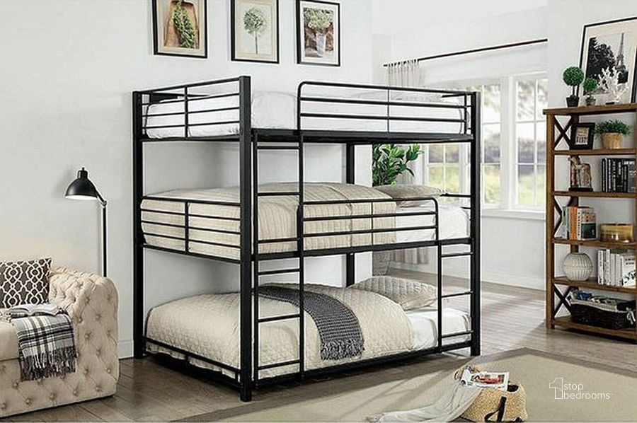 The appearance of Carolyn Triple Queen Bunk Bed designed by Furniture of America in the modern / contemporary interior design. This sand black piece of furniture  was selected by 1StopBedrooms from Carolyn Collection to add a touch of cosiness and style into your home. Sku: CM-BK917Q-1;CM-BK917Q-2. Bed Type: Bunk Bed. Material: Metal. Product Type: Bunk Bed. Bed Size: Queen. Image1