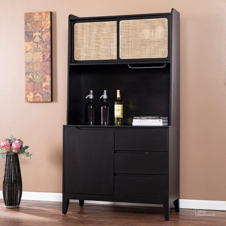 The appearance of Carondale Tall Buffet Cabinet With Storage designed by SEI Furniture in the transitional interior design. This black and natural piece of furniture  was selected by 1StopBedrooms from Carondale Collection to add a touch of cosiness and style into your home. Sku: KA1096212. Material: Wood. Product Type: Buffet. Image1