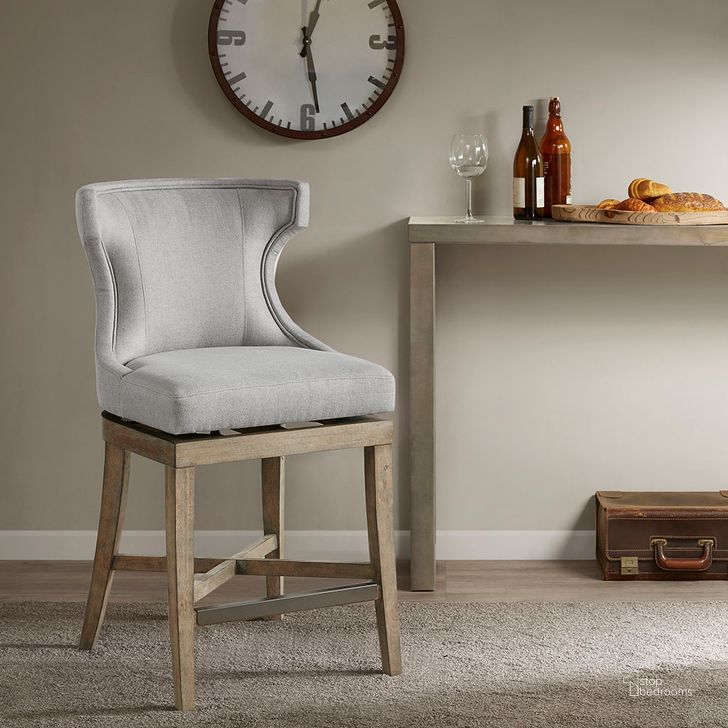 The appearance of Carson Counter Stool With Swivel Seat In Light Grey designed by Olliix in the transitional interior design. This light grey piece of furniture  was selected by 1StopBedrooms from Carson Collection to add a touch of cosiness and style into your home. Sku: MP104-0986. Material: Wood. Product Type: Barstool. Image1