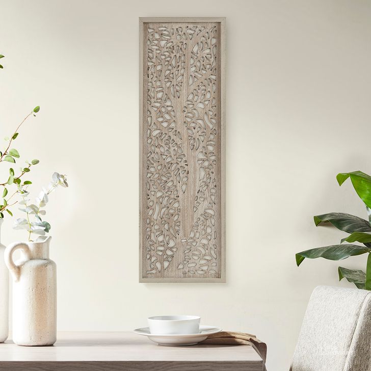 The appearance of Carved Wood Panel Wall Decor In Natural designed by Olliix in the transitional interior design. This natural piece of furniture  was selected by 1StopBedrooms from Laurel Branches Collection to add a touch of cosiness and style into your home. Sku: MP95B-0275. Material: MDF. Product Type: Wall Decor. Image1
