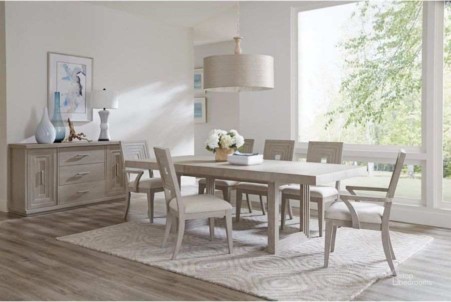 The appearance of Cascade Dovetail Extendable Rectangular Dining Room Set designed by Riverside Furniture in the modern / contemporary interior design. This beige piece of furniture  was selected by 1StopBedrooms from Cascade Collection to add a touch of cosiness and style into your home. Sku: 73452;73449;73454. Table Base Style: Legs. Product Type: Dining Room Set. Table Top Shape: Rectangular. Image1