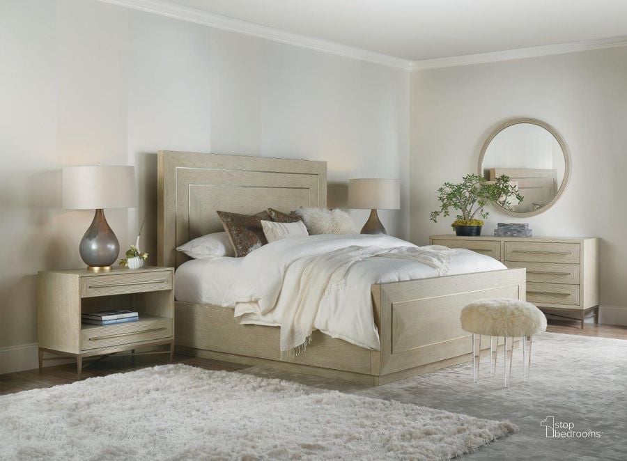 The appearance of Cascade Soft Taupe And Champagne Panel Bedroom Set designed by Hooker in the transitional interior design. This brown and gray piece of furniture  was selected by 1StopBedrooms from Cascade Collection to add a touch of cosiness and style into your home. Sku: 6120-90250-80;6120-90016-80. Bed Type: Panel Bed. Material: Wood. Product Type: Panel Bed. Bed Size: Queen. Image1
