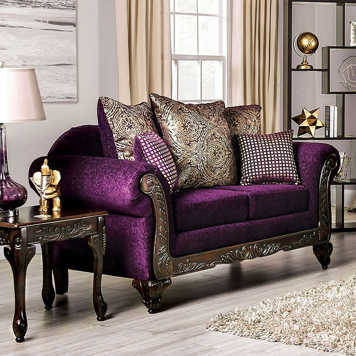 The appearance of Casilda Loveseat In Purple designed by Furniture of America in the traditional interior design. This purple piece of furniture  was selected by 1StopBedrooms from Casilda Collection to add a touch of cosiness and style into your home. Sku: SM7743-LV. Material: Wood. Product Type: Loveseat. Image1