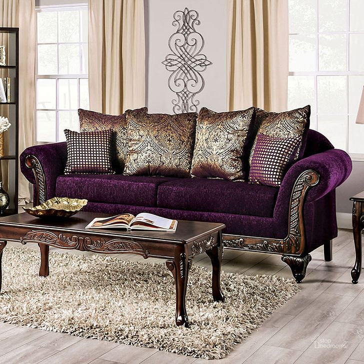 The appearance of Casilda Sofa In Purple designed by Furniture of America in the traditional interior design. This purple piece of furniture  was selected by 1StopBedrooms from Casilda Collection to add a touch of cosiness and style into your home. Sku: SM7743-SF. Material: Wood. Product Type: Sofa. Image1