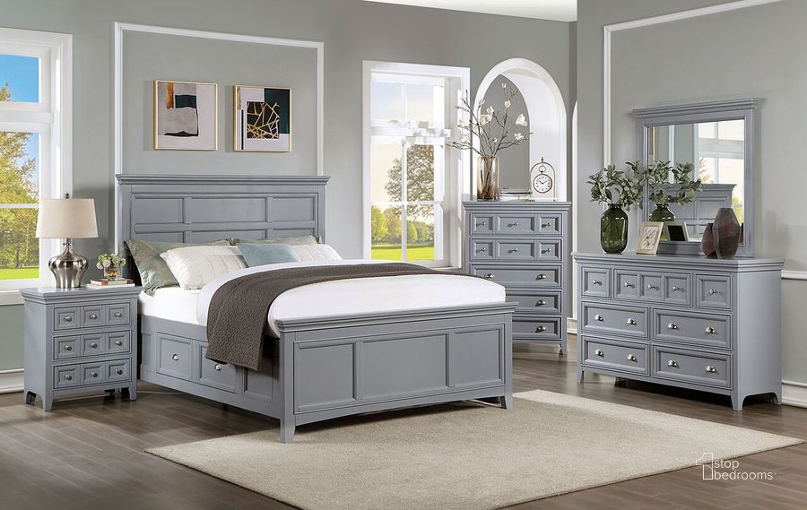 The appearance of Castlile Eastern King Bed In Gray designed by Furniture of America in the transitional interior design. This gray piece of furniture  was selected by 1StopBedrooms from Castlile Collection to add a touch of cosiness and style into your home. Sku: CM7413GY-K-1;CM7413GY-K-2;CM7413GY-EK-3;CM7413GY-4-DR. Bed Type: Storage Bed. Material: Wood. Product Type: Storage Bed. Bed Size: King. Image1