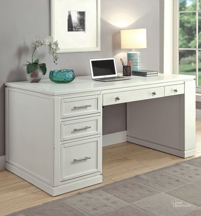 The appearance of Catalina Cottage White 2 Piece 60" Writing Desk designed by Parker House in the modern / contemporary interior design. This white piece of furniture  was selected by 1StopBedrooms from Catalina Collection to add a touch of cosiness and style into your home. Sku: CAT#486A;CAT#486B. Material: Wood. Product Type: Writing Desk. Image1
