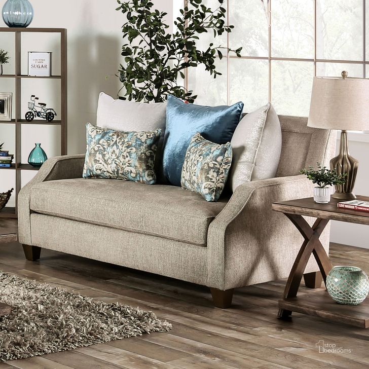 The appearance of Catarina Loveseat In Teal and Beige designed by Furniture of America in the transitional interior design. This teal and beige piece of furniture  was selected by 1StopBedrooms from Catarina Collection to add a touch of cosiness and style into your home. Sku: SM2287-LV. Product Type: Loveseat. Material: Chenille. Image1