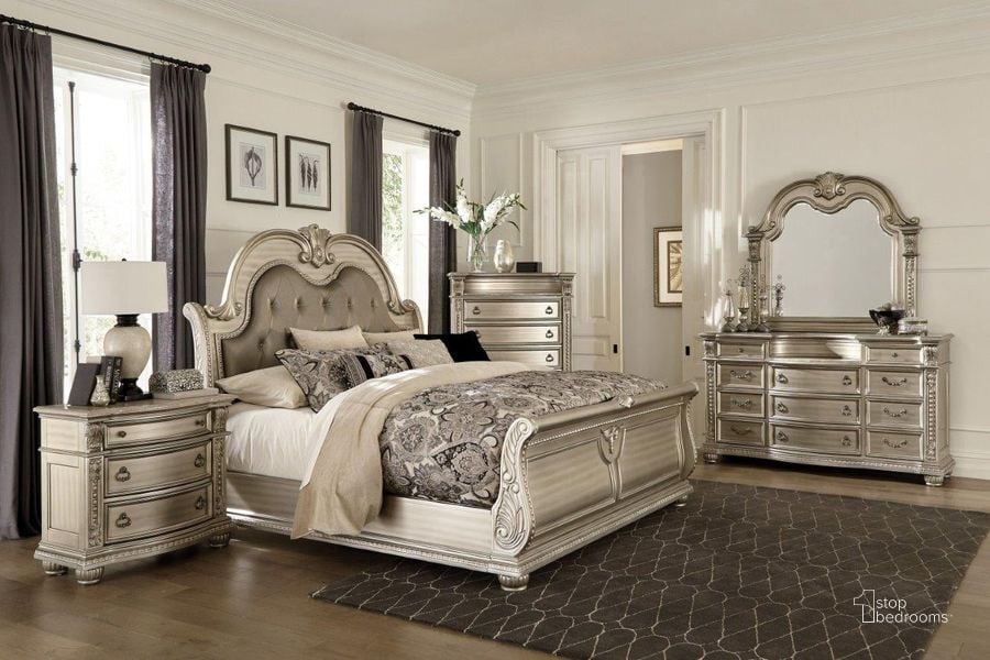 The appearance of Cavalier Silver Panel Bedroom Set designed by Homelegance in the transitional interior design. This silver piece of furniture  was selected by 1StopBedrooms from Cavalier Collection to add a touch of cosiness and style into your home. Sku: 1757SV-1;1757SV-2;1757SV-3;1757SV-1P;1757SV-4. Bed Type: Panel Bed. Material: Wood. Product Type: Panel Bed. Bed Size: Queen. Image1