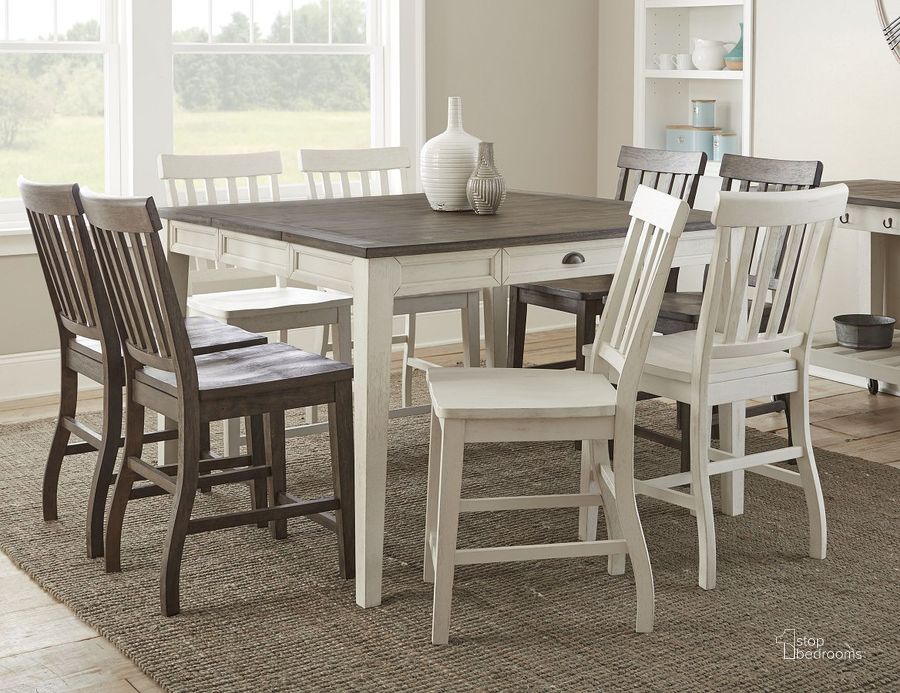 The appearance of Cayla Counter Height Dining Set w/ Chair Choices designed by Steve Silver in the transitional interior design. This dark oak piece of furniture  was selected by 1StopBedrooms from Cayla Collection to add a touch of cosiness and style into your home. Sku: CY5454PTKW;CY700CCK. Table Top Shape: Square. Material: Wood. Product Type: Dining Room Set. Image1