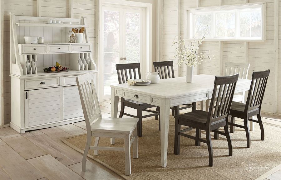 The appearance of Cayla Rectangular Dining Set w/ Chair Options designed by Steve Silver in the traditional interior design. This white and brown piece of furniture  was selected by 1StopBedrooms from Cayla Collection to add a touch of cosiness and style into your home. Sku: CY400TW;CY400SK. Table Base Style: Legs. Material: Wood. Product Type: Dining Room Set. Table Top Shape: Rectangular. Image1