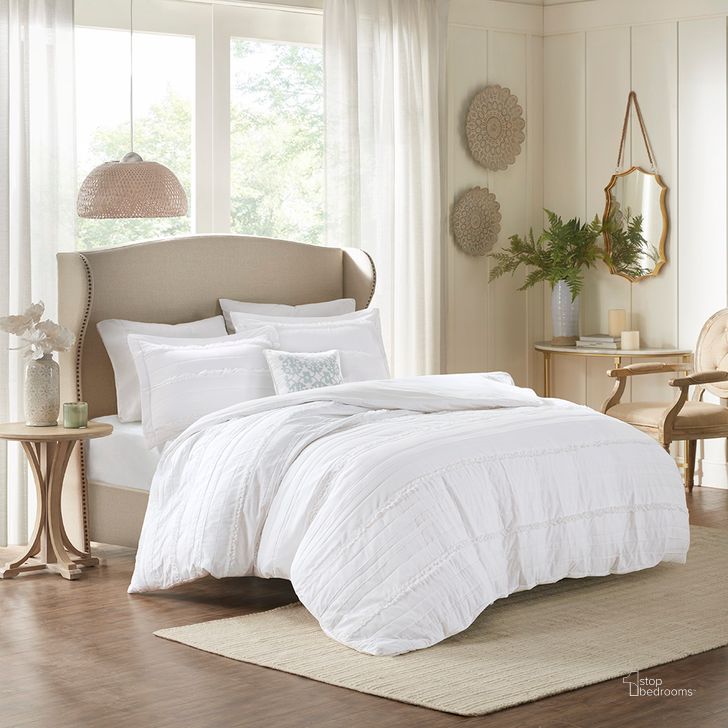 The appearance of Celeste Polyester Microfiber 2-In-1 Queen Duvet In White designed by Olliix in the modern / contemporary interior design. This white piece of furniture  was selected by 1StopBedrooms from Celeste Collection to add a touch of cosiness and style into your home. Sku: MP12-2530. Material: Polyester. Bed Size: Queen. Product Type: Duvet Set. Image1