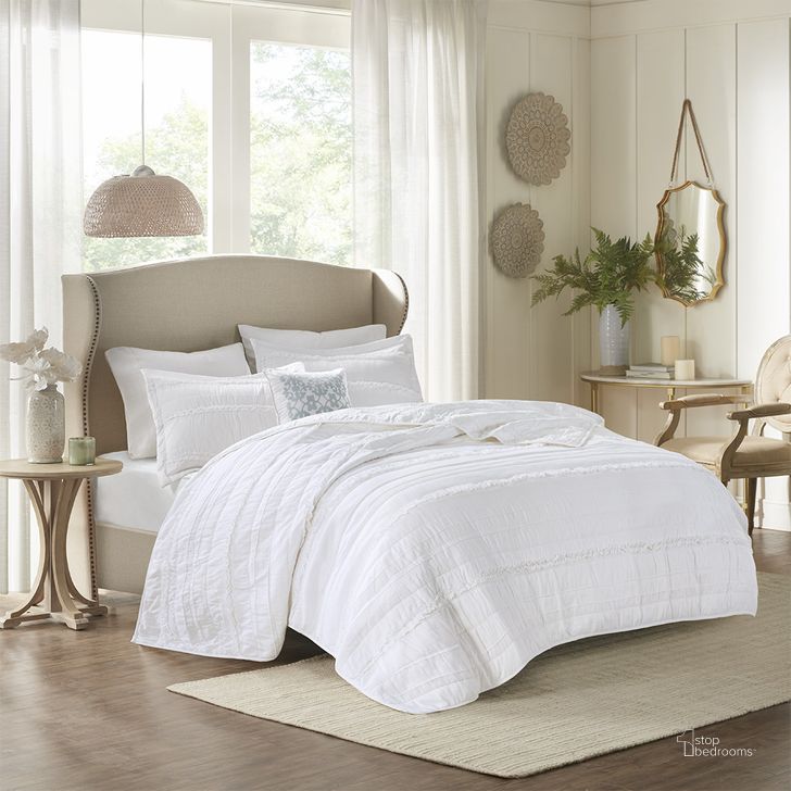 The appearance of Celeste Polyester Microfiber Queen Coverlet Set In White designed by Olliix in the modern / contemporary interior design. This white piece of furniture  was selected by 1StopBedrooms from Celeste Collection to add a touch of cosiness and style into your home. Sku: MP13-2532. Material: Polyester. Bed Size: Queen. Product Type: Coverlet Set. Image1