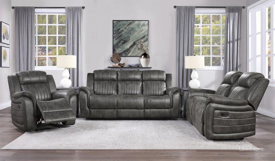 The appearance of Centeroak Gray Double Reclining Living Room Set designed by Homelegance in the modern / contemporary interior design. This gray piece of furniture  was selected by 1StopBedrooms from Centeroak Collection to add a touch of cosiness and style into your home. Sku: 9479BRG-3;9479BRG-2. Material: Wood. Product Type: Living Room Set. Image1