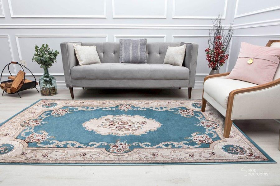The appearance of Centurion CY10A Aubusson Blue Transitional Vintage Blue 5' x 5' Area Rug designed by Rugs America in the transitional interior design. This blue piece of furniture  was selected by 1StopBedrooms from Centurion Collection to add a touch of cosiness and style into your home. Sku: RA29300. Material: Polypropylene. Product Type: Area Rugs. Image1
