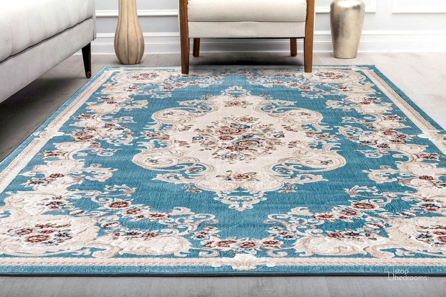 The appearance of Centurion CY20B Classic Blue Transitional Vintage Blue 5' x 5' Area Rug designed by Rugs America in the transitional interior design. This blue and cream piece of furniture  was selected by 1StopBedrooms from Centurion Collection to add a touch of cosiness and style into your home. Sku: RA29312. Material: Polypropylene. Product Type: Area Rugs. Image1