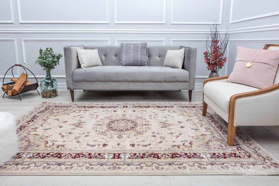 The appearance of Centurion CY30B Medallion Cream Transitional Vintage Beige 2' x 4' Area Rug designed by Rugs America in the transitional interior design. This cream and beige piece of furniture  was selected by 1StopBedrooms from Centurion Collection to add a touch of cosiness and style into your home. Sku: RA29332. Material: Polypropylene. Product Type: Area Rugs. Image1