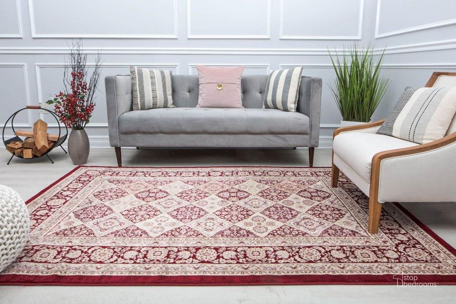 The appearance of Centurion CY40A Panel Red Transitional Vintage Red 5' x 5' Area Rug designed by Rugs America in the transitional interior design. This brick red piece of furniture  was selected by 1StopBedrooms from Centurion Collection to add a touch of cosiness and style into your home. Sku: RA29336. Material: Polypropylene. Product Type: Area Rugs. Image1