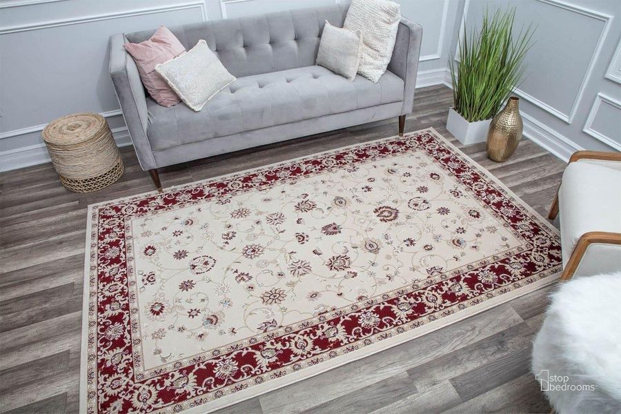 The appearance of Centurion CY50C Floral Cream Transitional Vintage Beige 5' x 5' Area Rug designed by Rugs America in the transitional interior design. This cream and red piece of furniture  was selected by 1StopBedrooms from Centurion Collection to add a touch of cosiness and style into your home. Sku: RA29354. Material: Polypropylene. Product Type: Area Rugs. Image1