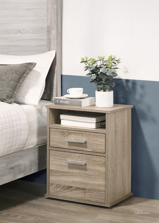 The appearance of Cessna Nightstand With 2 Drawers In Tan designed by Progressive Furniture in the transitional interior design. This tan piece of furniture  was selected by 1StopBedrooms from Cessna Collection to add a touch of cosiness and style into your home. Sku: I200-44. Product Type: Nightstand. Material: MDF.