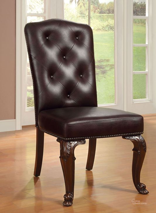 The appearance of Chaco Brown Side Chair Set of 2 0qd2276341 designed by FineForm in the traditional interior design. This brown piece of furniture  was selected by 1StopBedrooms from Chaco Collection to add a touch of cosiness and style into your home. Sku: CM3319L-SC-2PK. Product Type: Side Chair. Material: Vinyl. Image1