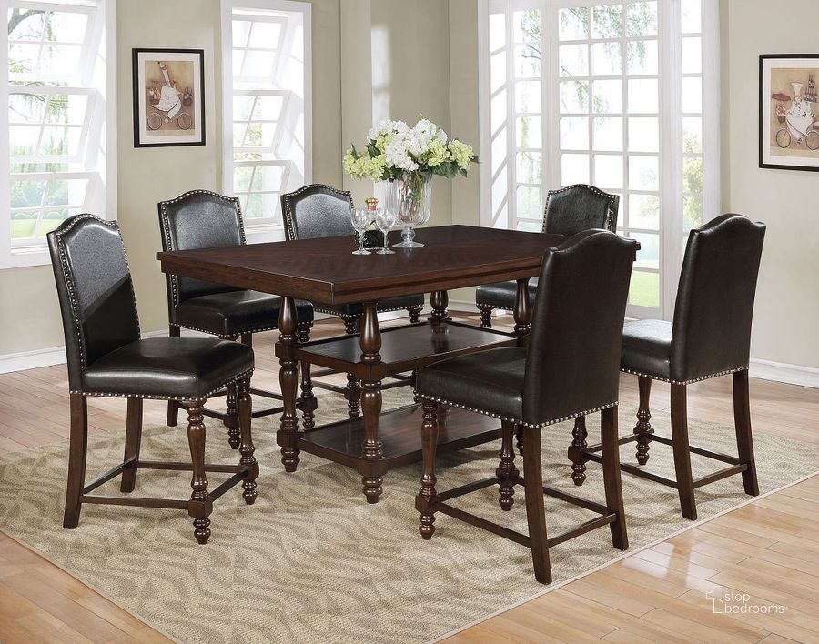 The appearance of Chakaia Black and Brown Dining Room Set 0qd24343179 designed by Windsor Home in the traditional interior design. This black and brown piece of furniture  was selected by 1StopBedrooms from Chakaia Collection to add a touch of cosiness and style into your home. Sku: 2766T-4266;2766S-24-ESP. Product Type: Dining Room Set. Table Top Shape: Rectangular. Image1