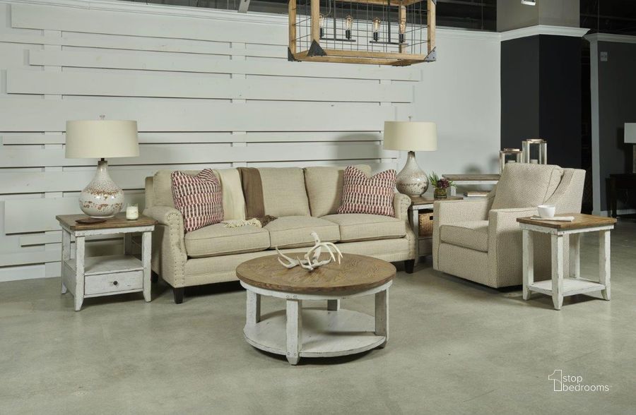 The appearance of Chambers Medium Brown And Rustic Chalk Round Occasional Table Set designed by Hammary in the transitional interior design. This white and brown piece of furniture  was selected by 1StopBedrooms from Chambers Collection to add a touch of cosiness and style into your home. Sku: 988-911;988-916. Material: Wood. Product Type: Occasional Table Set. Image1