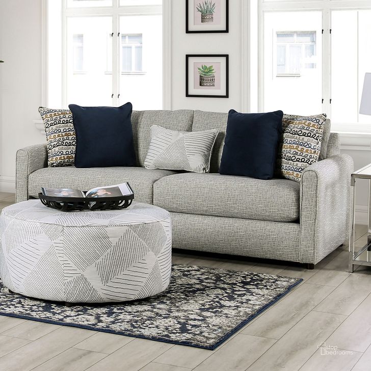 The appearance of Chancery Sofa In Gray and Navy designed by Furniture of America in the transitional interior design. This grey and navy piece of furniture  was selected by 1StopBedrooms from Chancery Collection to add a touch of cosiness and style into your home. Sku: SM8194-SF. Material: Wood. Product Type: Sofa. Image1