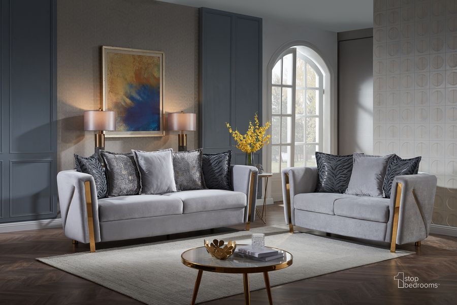 The appearance of Chanelle Thick Velvet Fabric Upholstered 2Pc Living Room Set Made With Wood In Gray designed by Galaxy Home Furnishings in the modern / contemporary interior design. This gray piece of furniture  was selected by 1StopBedrooms from Chanelle Collection to add a touch of cosiness and style into your home. Sku: 601955550765. Material: Wood. Product Type: Living Room Set. Image1