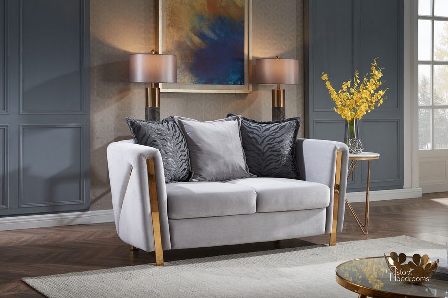 The appearance of Chanelle Thick Velvet Fabric Upholstered Loveseat Made With Wood In Gray designed by Galaxy Home Furnishings in the modern / contemporary interior design. This gray piece of furniture  was selected by 1StopBedrooms from Chanelle Collection to add a touch of cosiness and style into your home. Sku: 601955550741. Material: Wood. Product Type: Loveseat. Image1