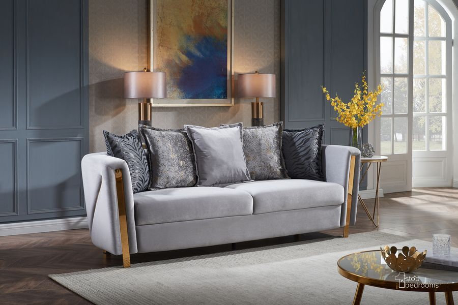 The appearance of Chanelle Thick Velvet Fabric Upholstered Sofa Made With Wood In Gray designed by Galaxy Home Furnishings in the modern / contemporary interior design. This gray piece of furniture  was selected by 1StopBedrooms from Chanelle Collection to add a touch of cosiness and style into your home. Sku: 601955550734. Material: Wood. Product Type: Sofa. Image1
