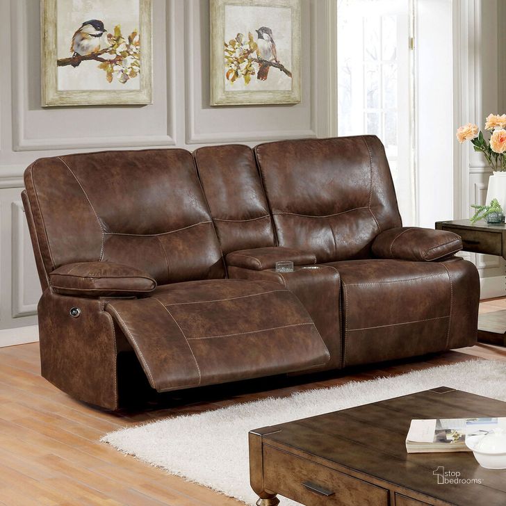 The appearance of Chantoise Power Motion Loveseat In Brown designed by Furniture of America in the transitional interior design. This brown piece of furniture  was selected by 1StopBedrooms from Chantoise Collection to add a touch of cosiness and style into your home. Sku: CM6228BR-LV. Material: Wood. Product Type: Loveseat. Image1