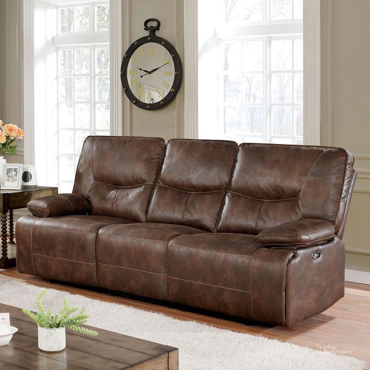 The appearance of Chantoise Power Motion Sofa In Brown designed by Furniture of America in the transitional interior design. This brown piece of furniture  was selected by 1StopBedrooms from Chantoise Collection to add a touch of cosiness and style into your home. Sku: CM6228BR-SF. Material: Wood. Product Type: Sofa. Image1