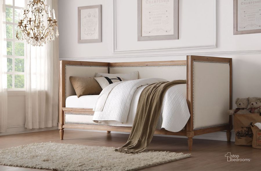 The appearance of Charlton Cream Linen and Salvage Oak Daybed designed by ACME in the transitional interior design. This cream piece of furniture  was selected by 1StopBedrooms from Charlton Collection to add a touch of cosiness and style into your home. Sku: 39175HF;39176RL. Bed Type: Daybed. Material: Fabric. Product Type: DayBed.