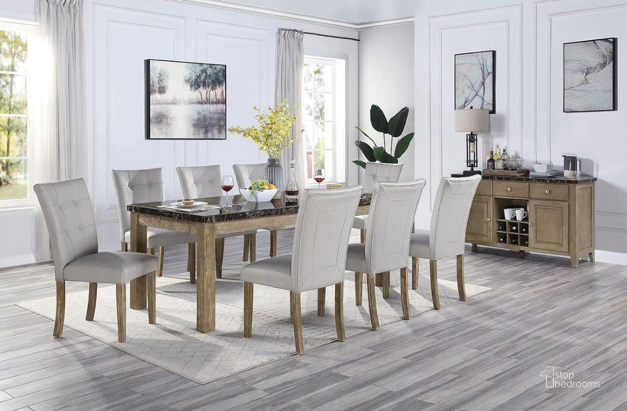 The appearance of Charnell Dining Room Set designed by ACME in the transitional interior design. This oak piece of furniture  was selected by 1StopBedrooms from Charnell Collection to add a touch of cosiness and style into your home. Sku: DN00553;DN00554. Table Base Style: Legs. Material: Wood. Product Type: Dining Room Set. Table Top Shape: Rectangular. Size: 38". Image1