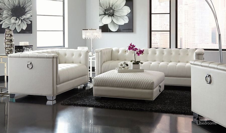 The appearance of Chaviano Living Room Set designed by Coaster in the modern / contemporary interior design. This pearl white piece of furniture  was selected by 1StopBedrooms from Chaviano Collection to add a touch of cosiness and style into your home. Sku: 505391;505392. Product Type: Living Room Set. Material: Vinyl. Image1