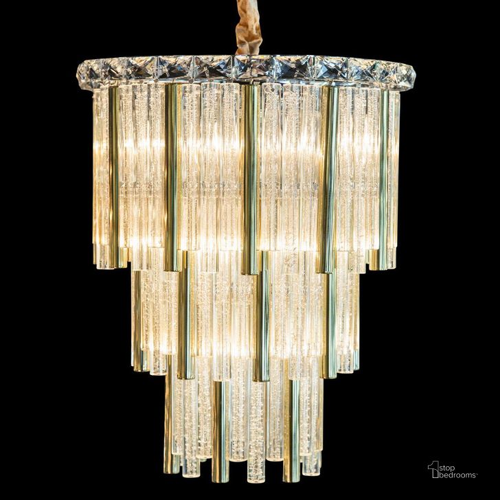 The appearance of Chimes Glass Gold 10 Light Chandelier designed by AICO in the modern / contemporary interior design. This gold piece of furniture  was selected by 1StopBedrooms from Chimes Collection to add a touch of cosiness and style into your home. Sku: LT-CH958G-10GLD. Product Type: Chandelier.