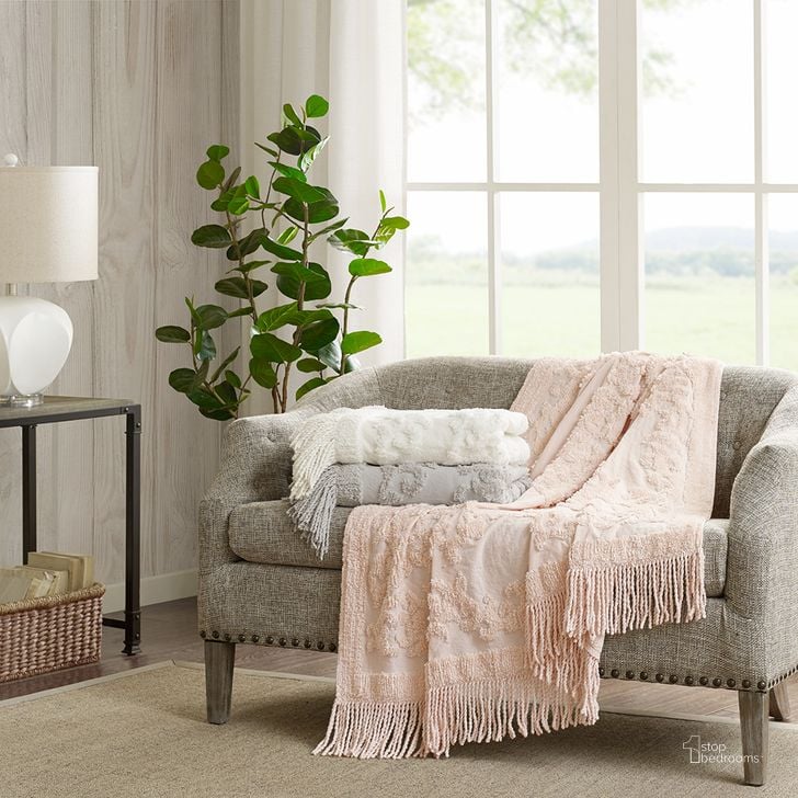The appearance of Chloe Cotton Chenille Tufted Throw In Blush designed by Olliix in the coastal interior design. This blush piece of furniture  was selected by 1StopBedrooms from Chloe Collection to add a touch of cosiness and style into your home. Sku: MP50N-5511. Material: Cotton. Product Type: Throw. Image1
