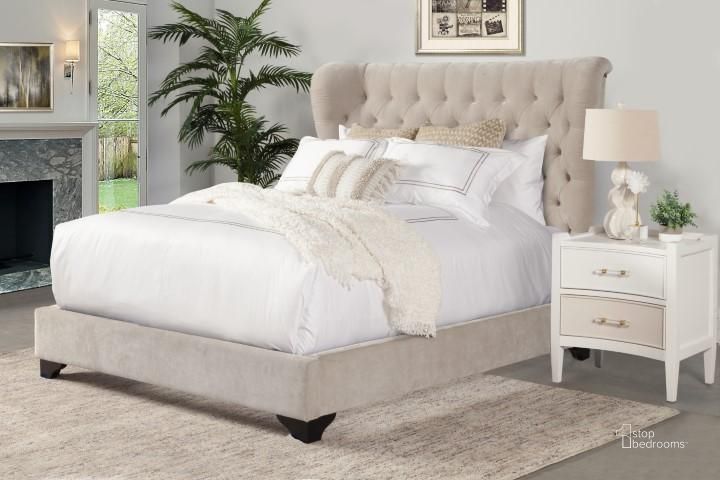 The appearance of Chloe Meringue Natural Queen Upholstered Panel Bed designed by Parker House in the transitional interior design. This beige piece of furniture  was selected by 1StopBedrooms from Chloe Collection to add a touch of cosiness and style into your home. Sku: BCHL#8000HB-MER;BCHL#8020FBR-MER. Bed Type: Panel Bed. Product Type: Panel Bed. Bed Size: Queen. Image1